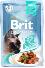 غذای گربه بریت مدل brit premium cat pouches with beef fillets in gravy for adult cats